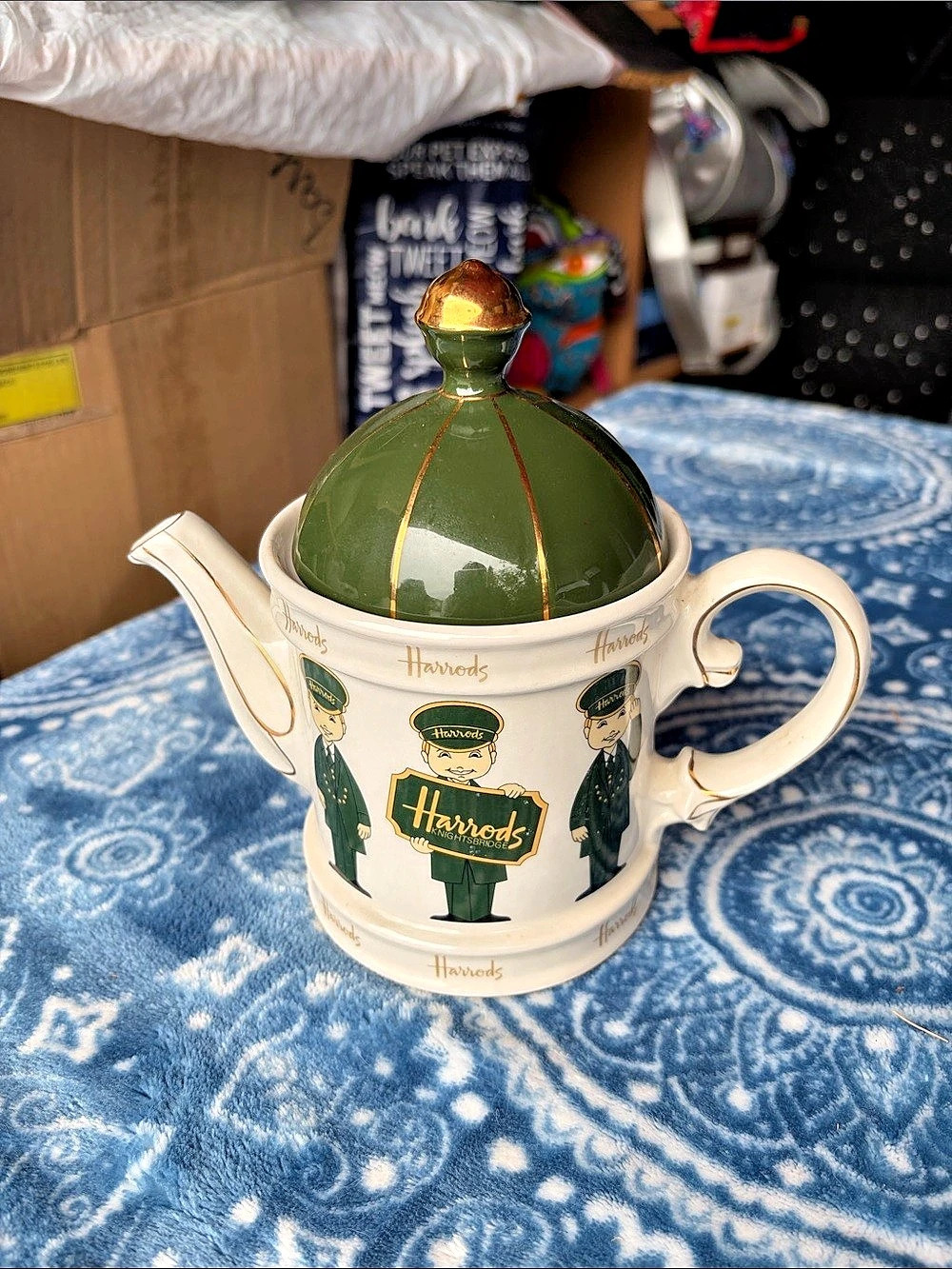 Harrods Green Man Teapot Green & Cream